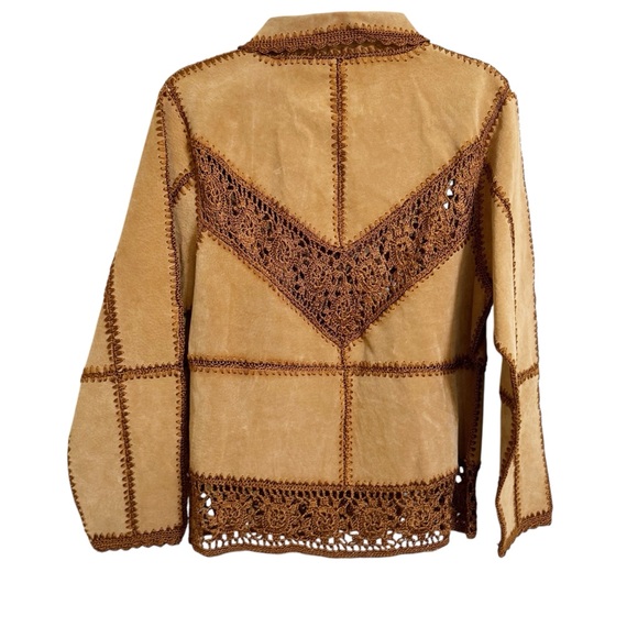 Vintage Y2K Carducci 100% Suede Crocheted Jacket Tan Brown Boho Western  Medium - Picture 2 of 14